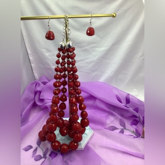 Ashley Stewart Jewelry - Ashley Stewart Bold Red Layered Necklace and Pierced Earrings set NWT